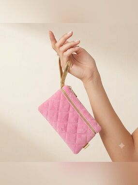 Ipsy Glam Bag Quilted Velour Makeup Bag with Wristlet